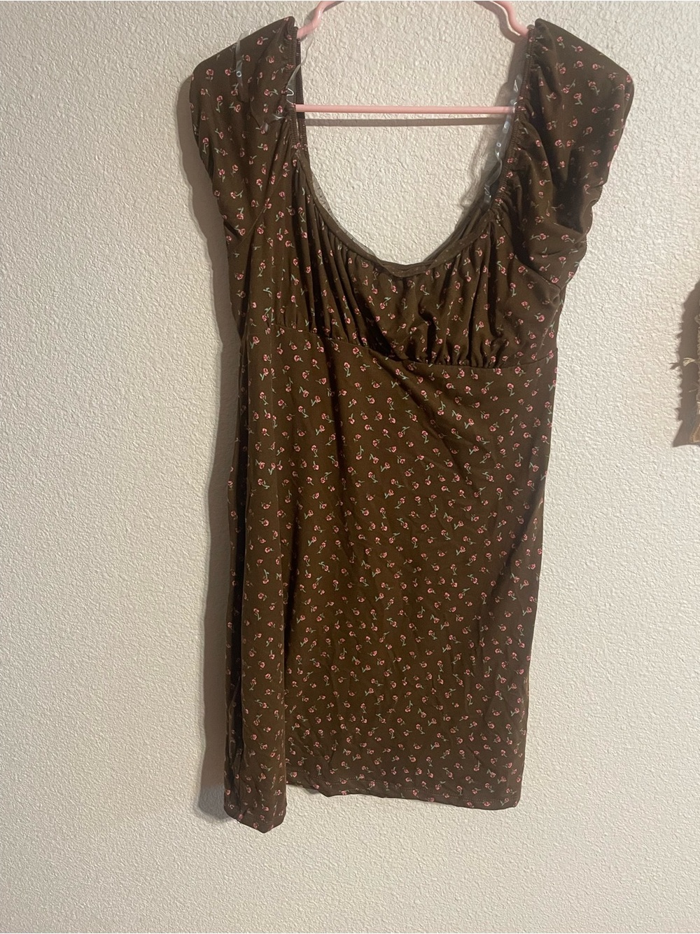 No Boundaries Brown Mini Dress with Pink Floral Print size large.